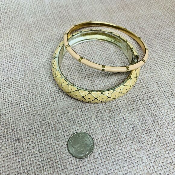 Ivory and Peach Enameled Bangle Bracelets - Picture 1 of 2